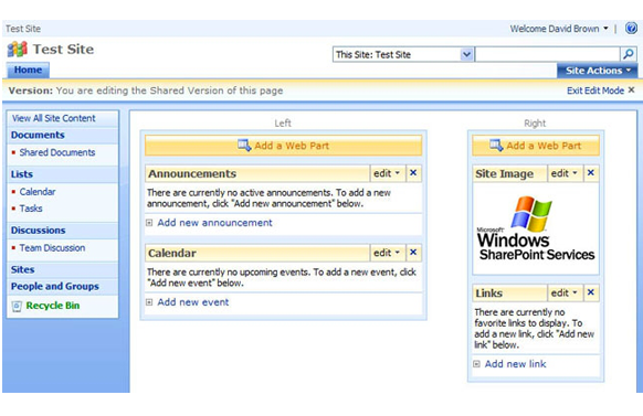 SharePoint page in edit view