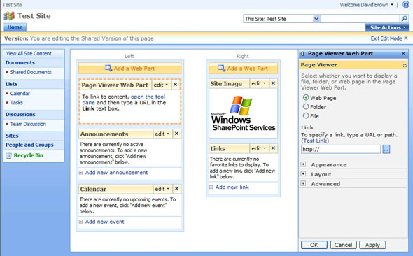 SharePoint page in edit view